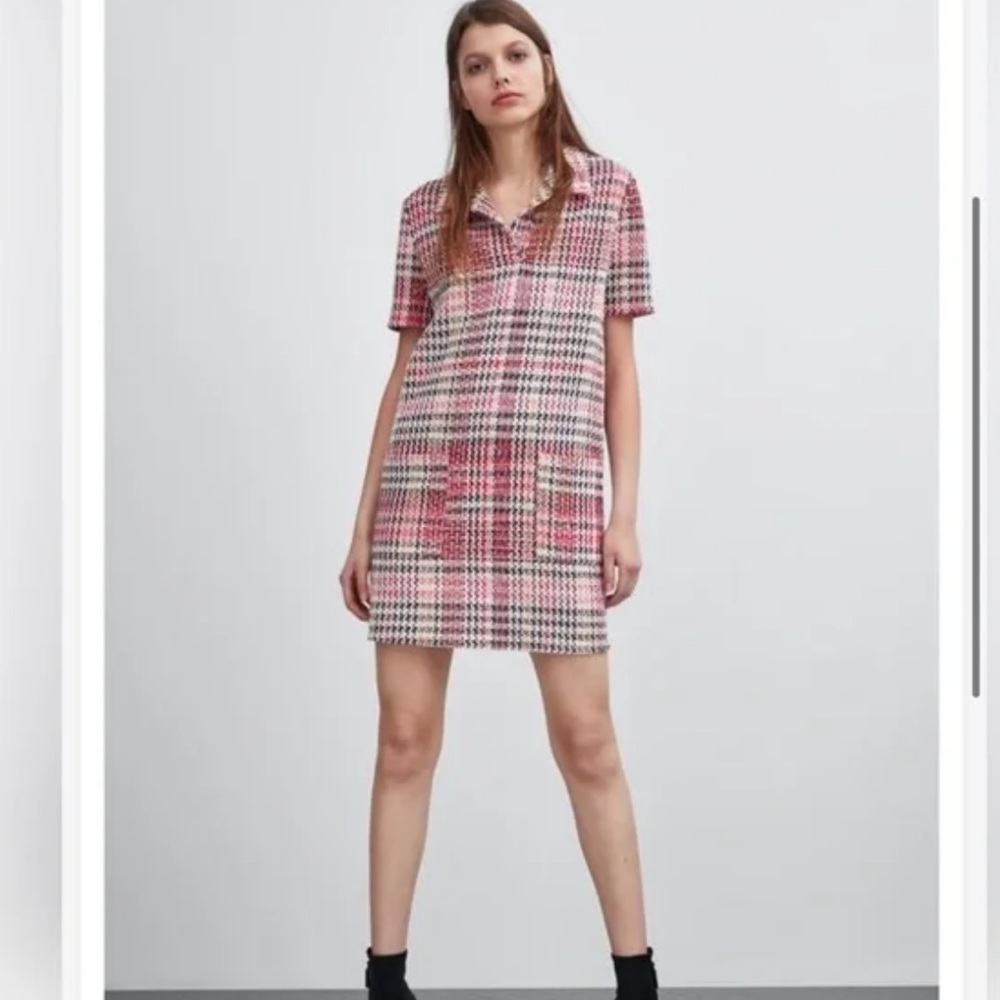 Zara Pink and Black Plaid Dress